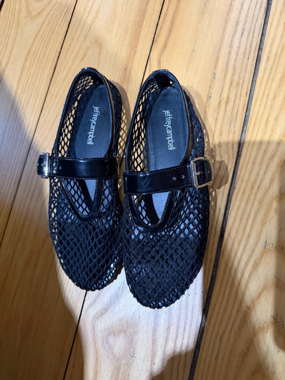 Jeffrey Campbell womens Black Mesh Mary Jane Sandals with Buckle
